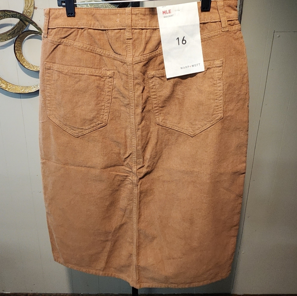 WARP + WEFT Tan Velana Midi Corduroy Skirt - Picture 6 of 13